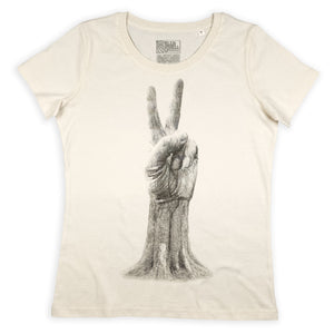 All's Well Originals Peace Sign womens natural t-shirt hand printed 100% organic cotton t-shirt