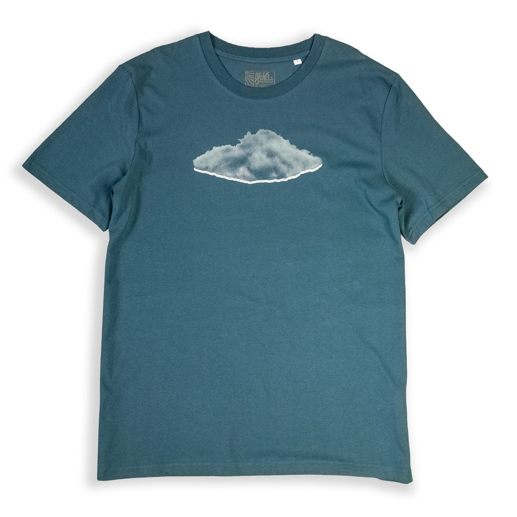 All's Well Originals Silver Lining mens/unisex Blue Denim t-shirt hand printed 100% organic cotton t-shirt