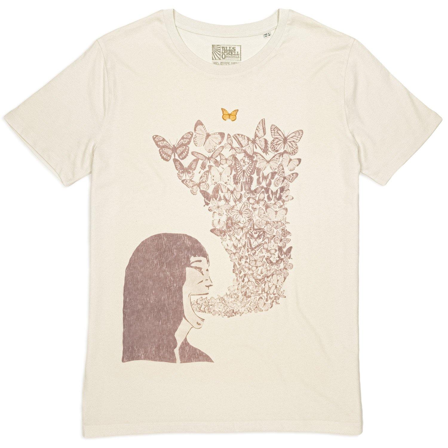 Butterfly t-shirt hand printed 100% organic cotton t-shirt