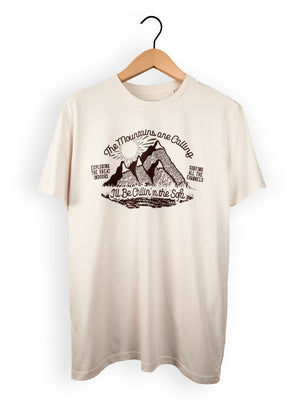 All's Well Originals Mountains mens/unisex Vintage White t-shirt hand printed 100% organic cotton t-shirt