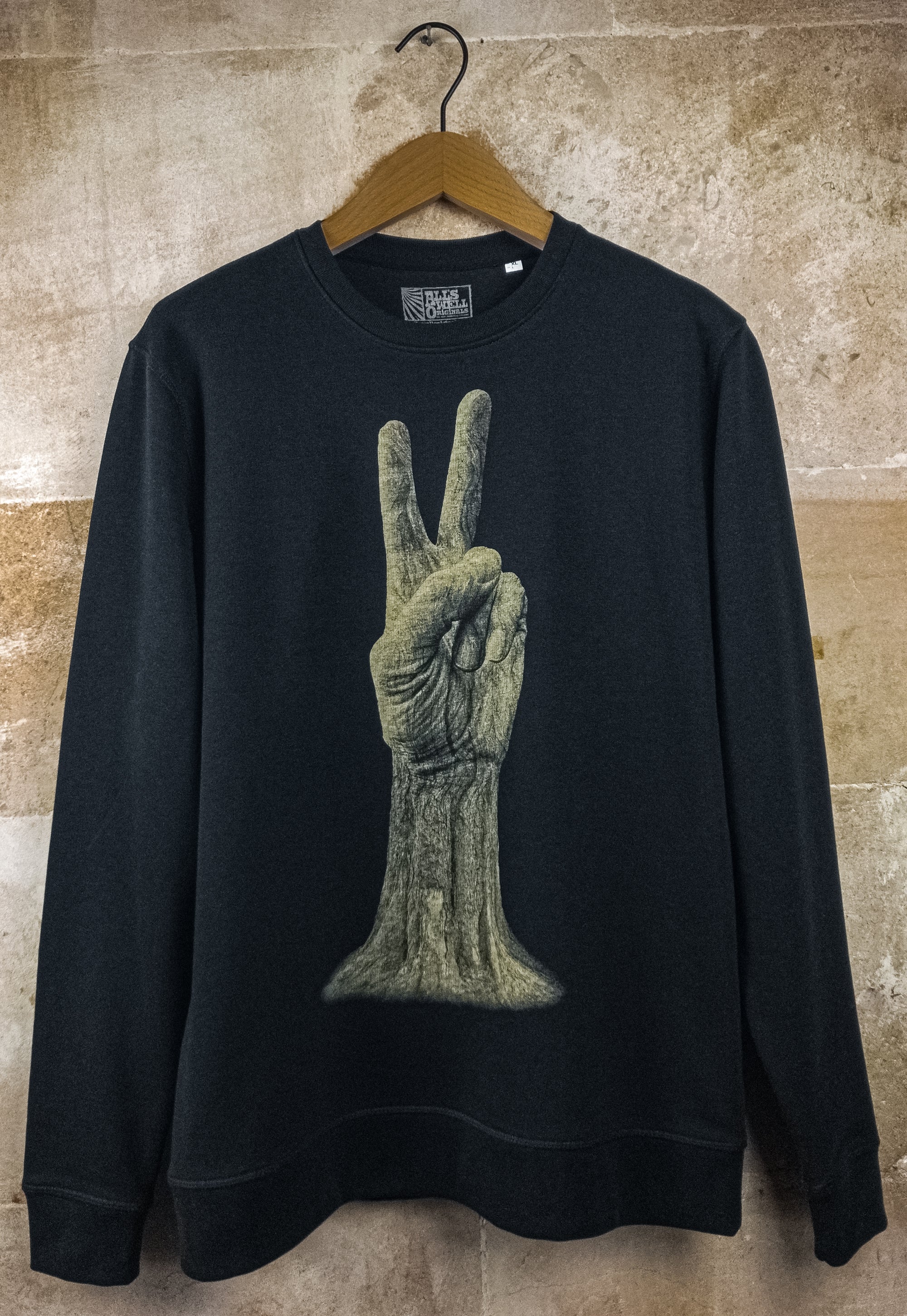 Peace Black Peace Sign sweatshirt hand printed organic cotton sweatshirt