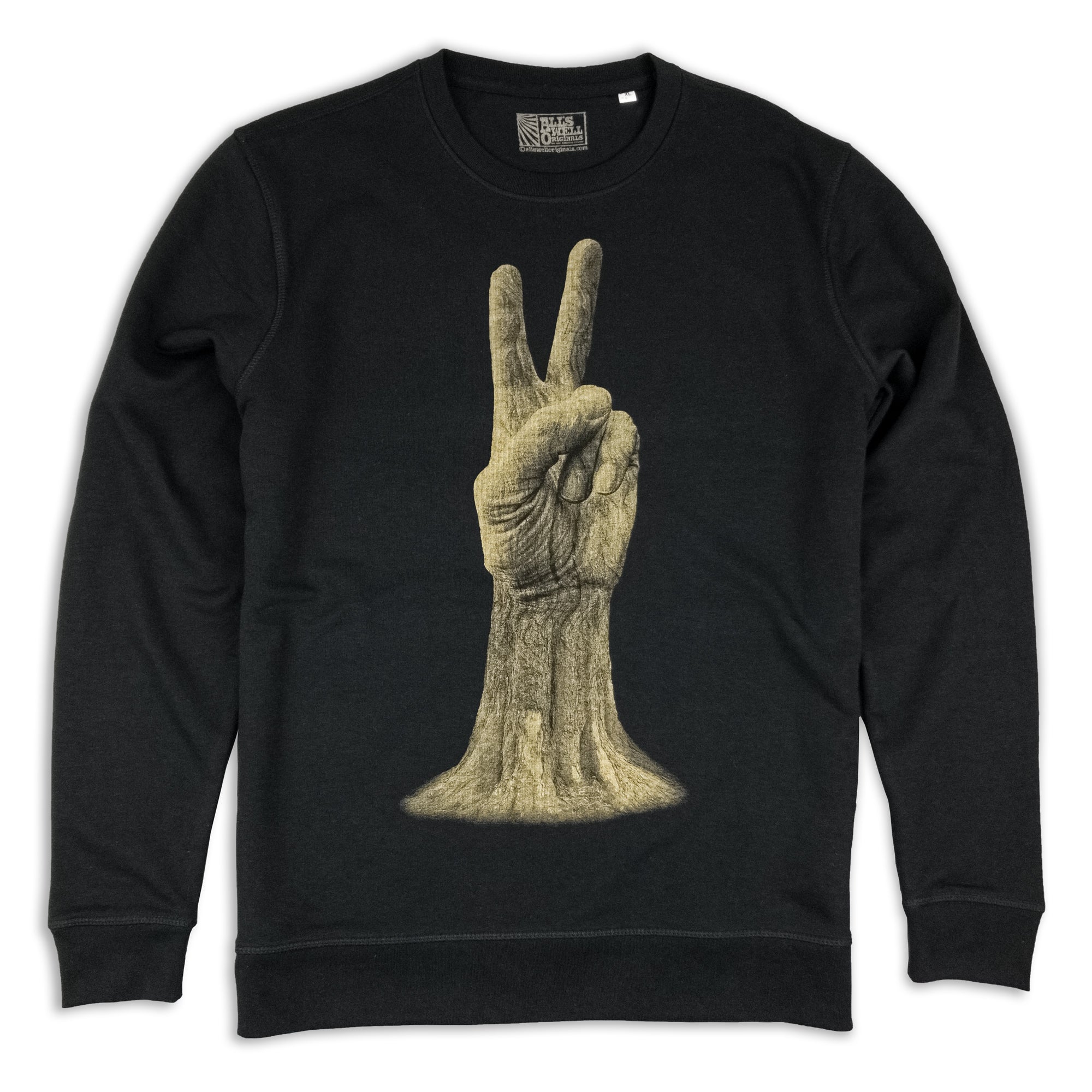 Peace Black Peace Sign sweatshirt hand printed organic cotton sweatshirt