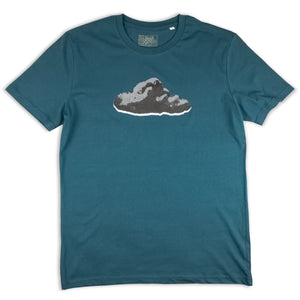 All's Well Originals Silver Lining mens/unisex Blue Denim t-shirt hand printed 100% organic cotton t-shirt