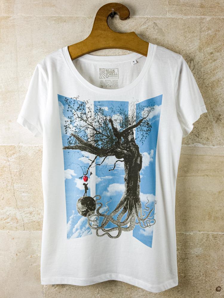 Temptation. Sci-fi tree t-shirt hand printed organic cotton t-shirt
