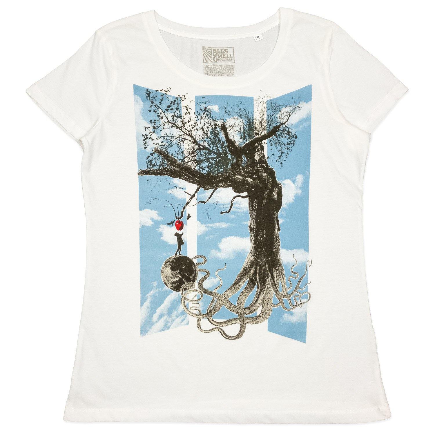 Temptation. Sci-fi tree t-shirt hand printed organic cotton t-shirt